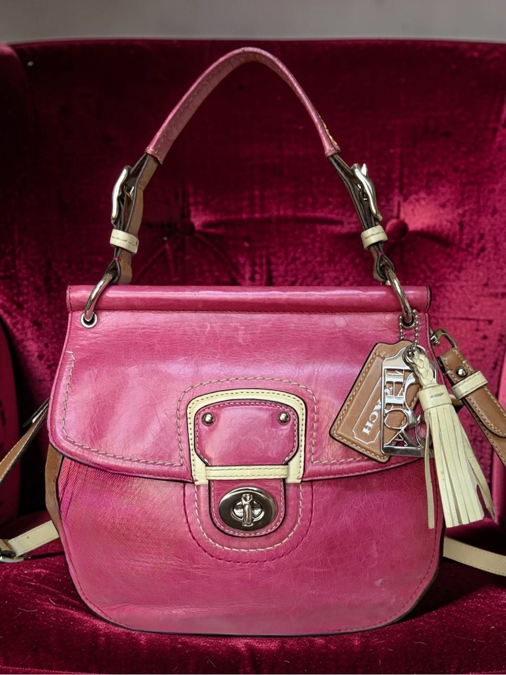 COACH Legacy Limited Edition Willis Pink Vachetta Leather Flap Bag